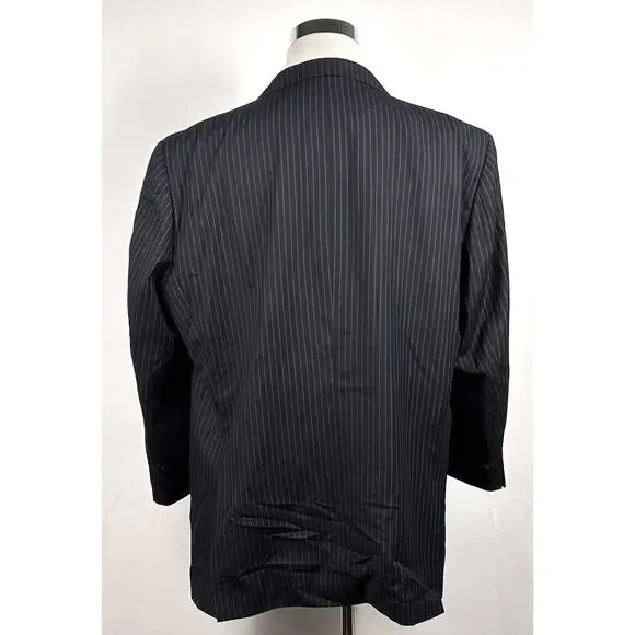 Vicci Uomo 50R Suit 42x28 Pleated Black Striped Wool Three Button Vented